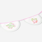 Colorful floral fabric garland for parties, 300 cm long, with vibrant flower patterns, ideal for festive decorations.