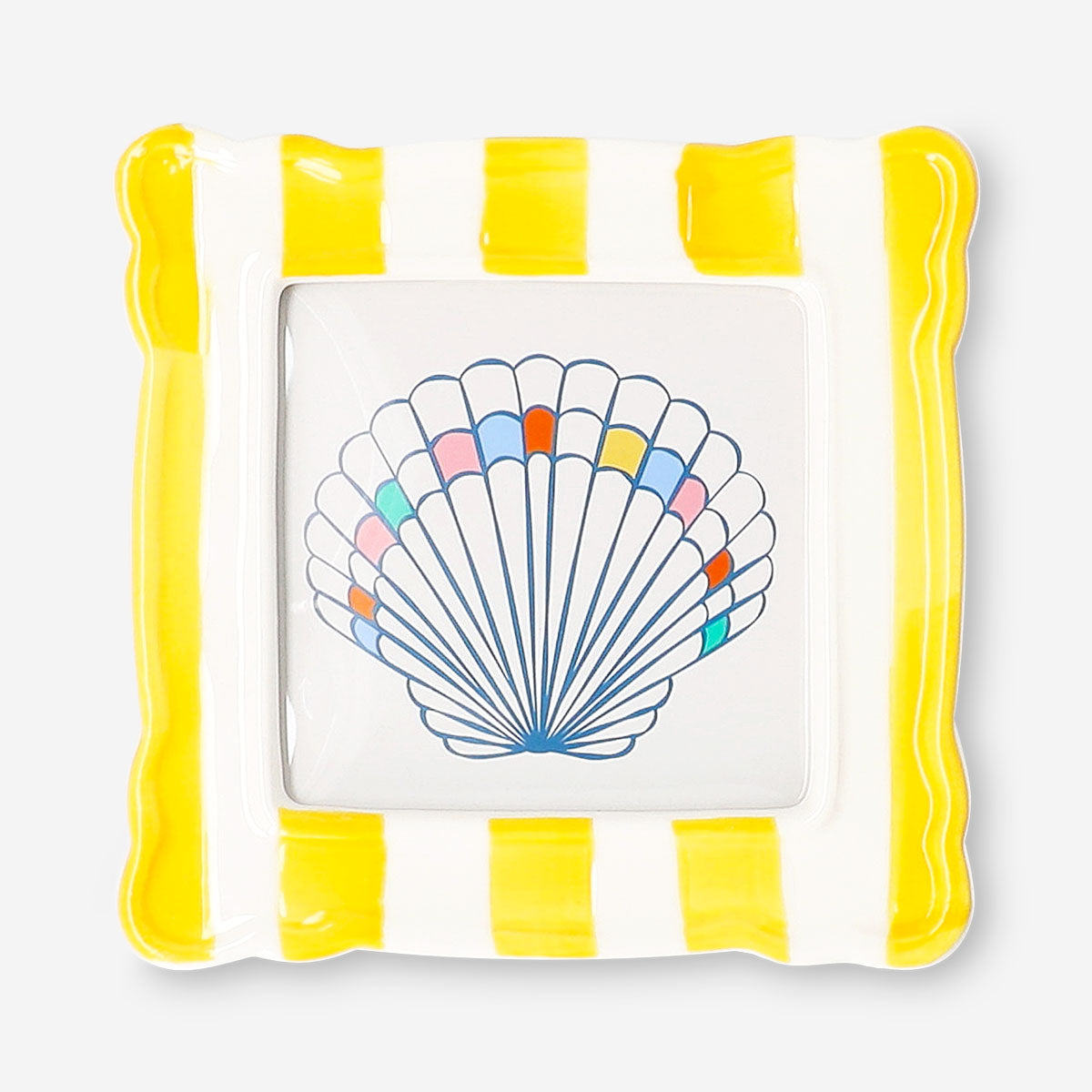 Keramisk gulstribet billedramme - 10x10 cm