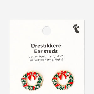 Textile Christmas wreath ear studs featuring festive holiday design by Flying Tiger Copenhagen, perfect for seasonal accessories.