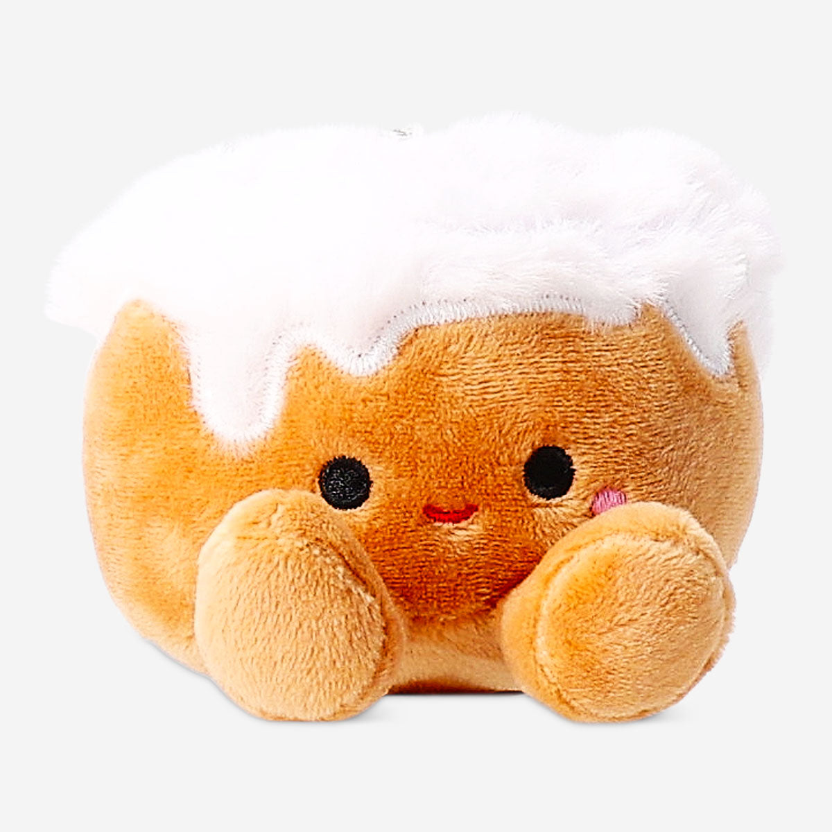 Flying Tiger Copenhagen cinnamon bun plush toy keyring with soft fabric and detailed design, perfect for attaching to keys or bags.