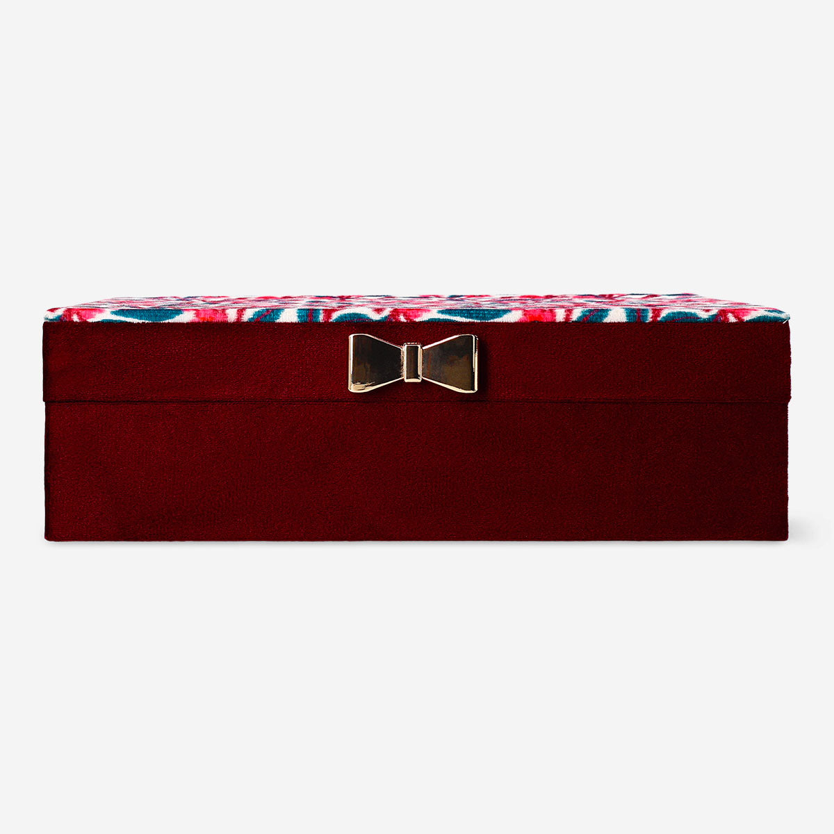 Velvet jewellery box with printed design, home storage accessory from Flying Tiger Copenhagen, featuring a soft fabric exterior.