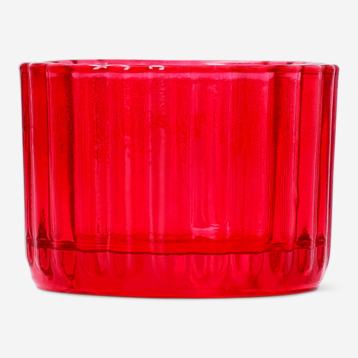 Pink glass tealight holder for home décor, featuring a smooth, rounded design from Flying Tiger Copenhagen.