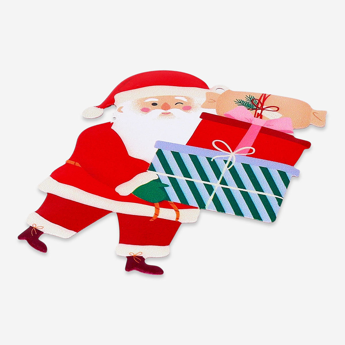 Metal Santa hanging ornament carrying presents, decorative home decor from Flying Tiger Copenhagen featuring festive holiday design.