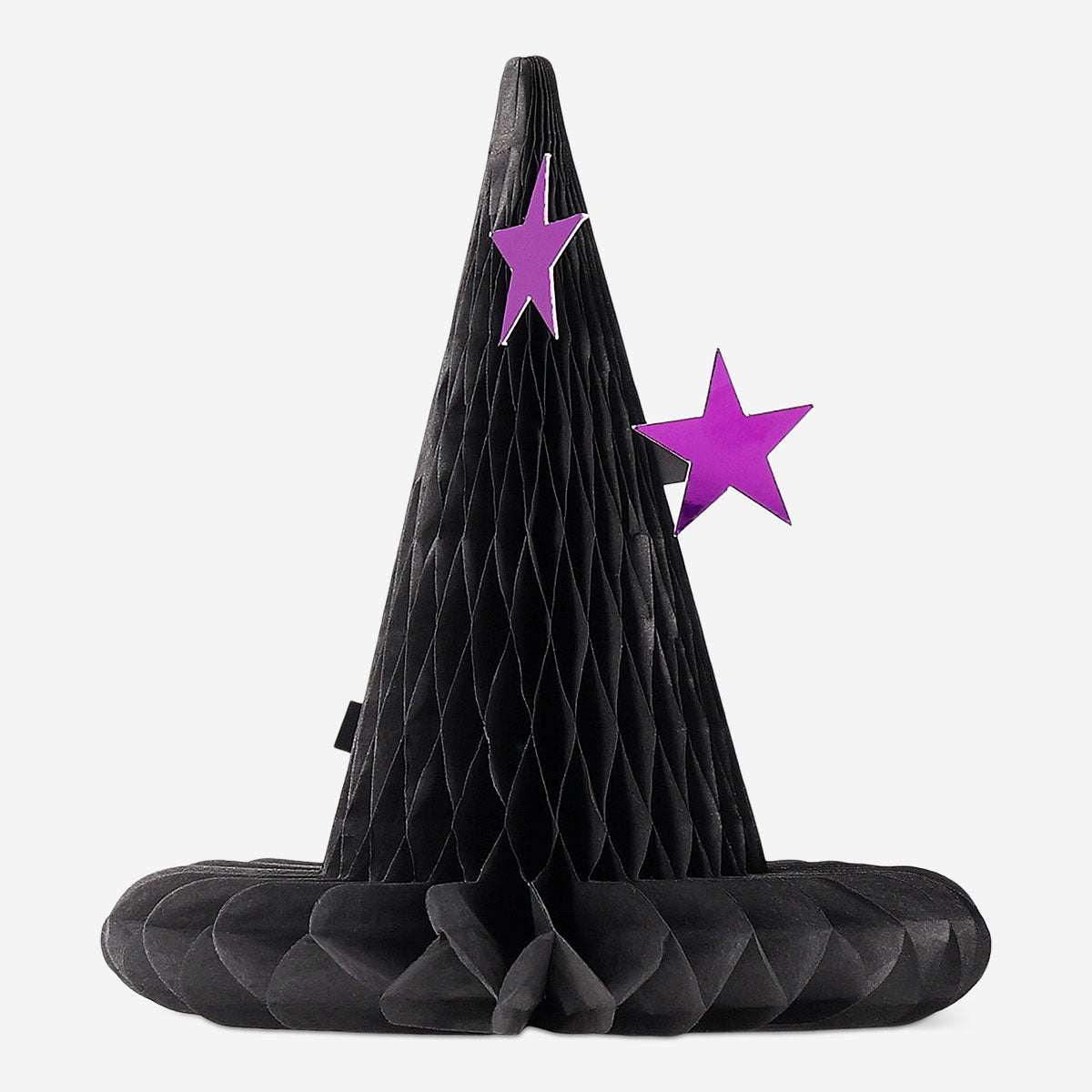 Three honeycomb witch hats for table decoration, colorful party accessories from Flying Tiger Copenhagen.