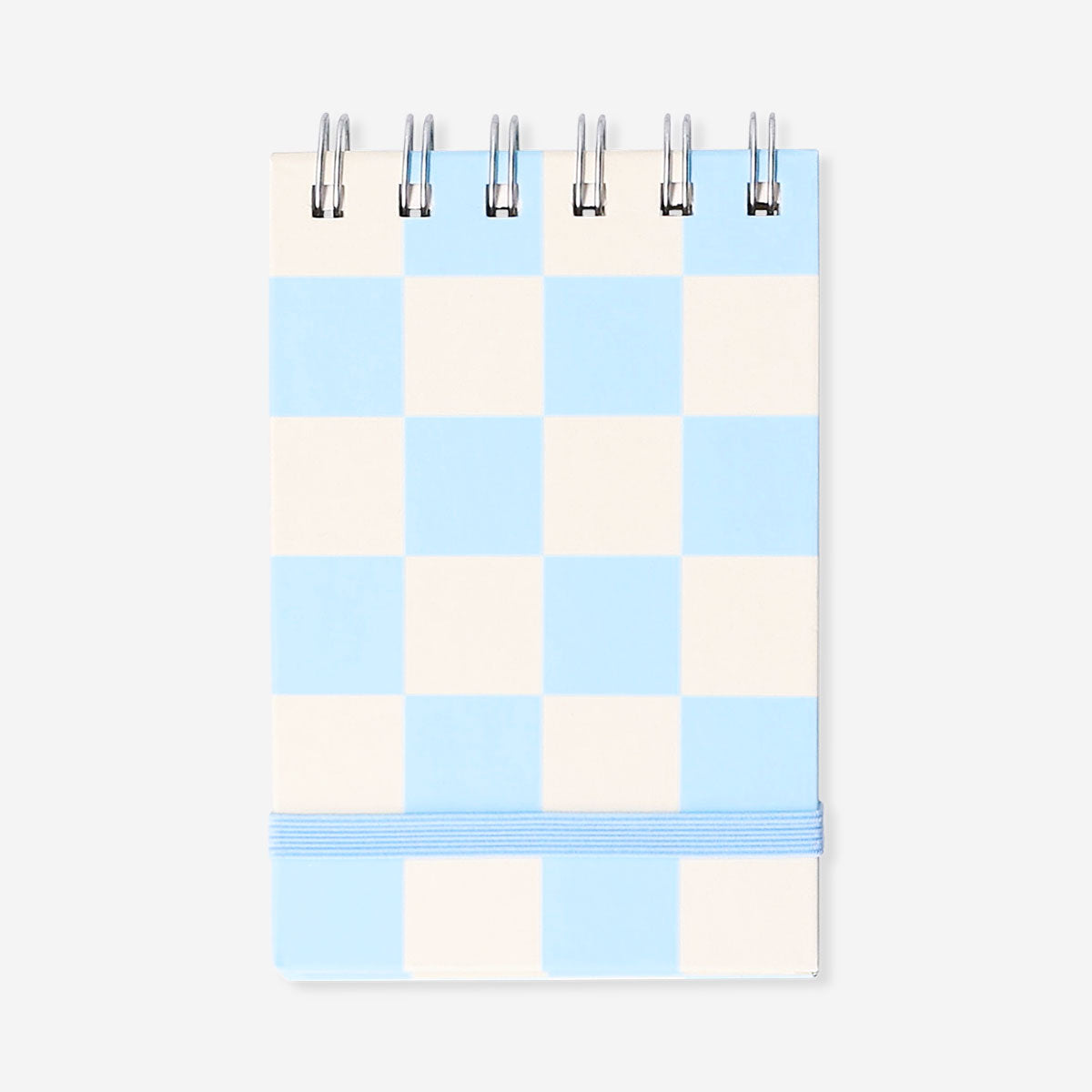 Blue chequered spiral bound notepad