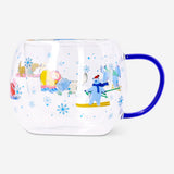 Flying Tiger Copenhagen Ski Village glass mug, 250 ml, with winter village design, ideal for hot beverages in the kitchen.