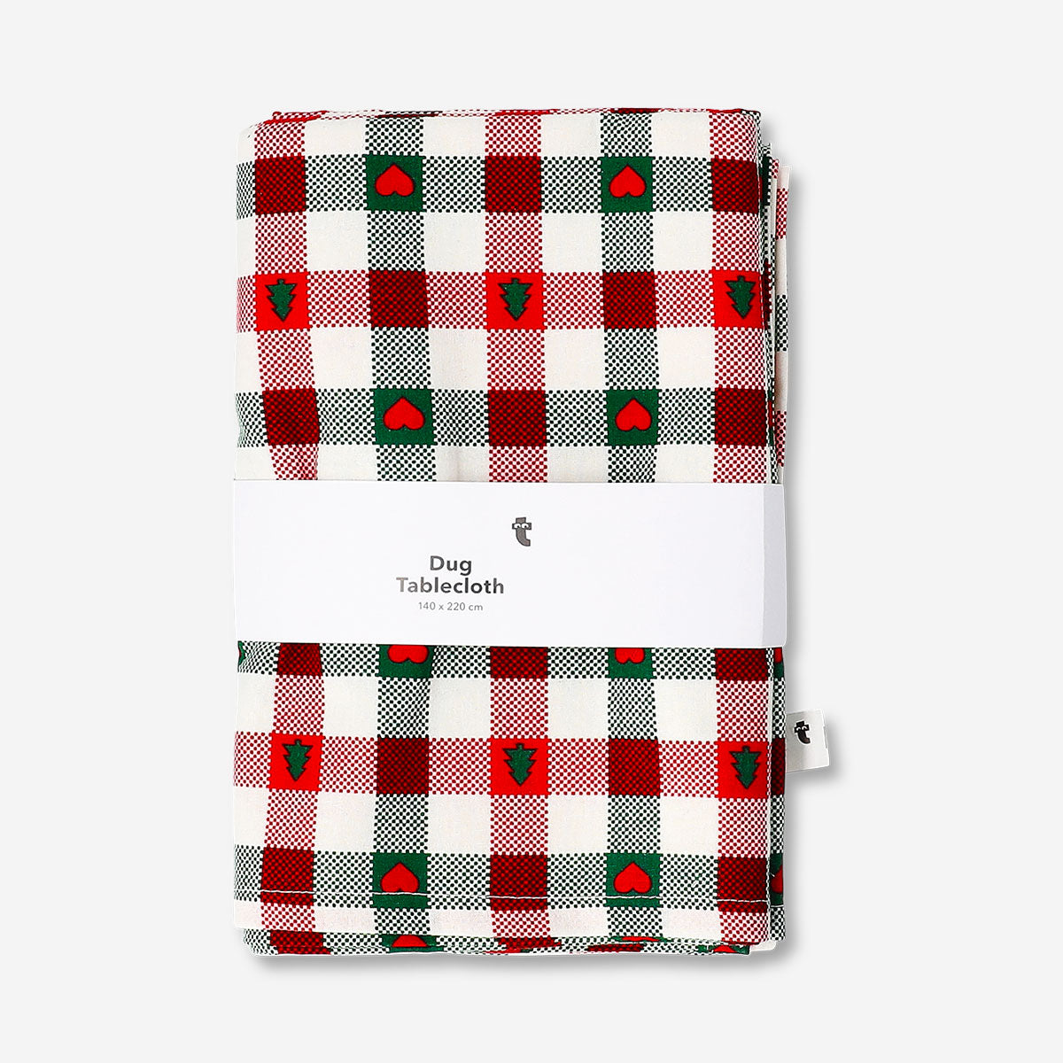 Checkered tablecloth from Flying Tiger Copenhagen, 140x220 cm, showing a classic black and white checkered pattern on a dining table.