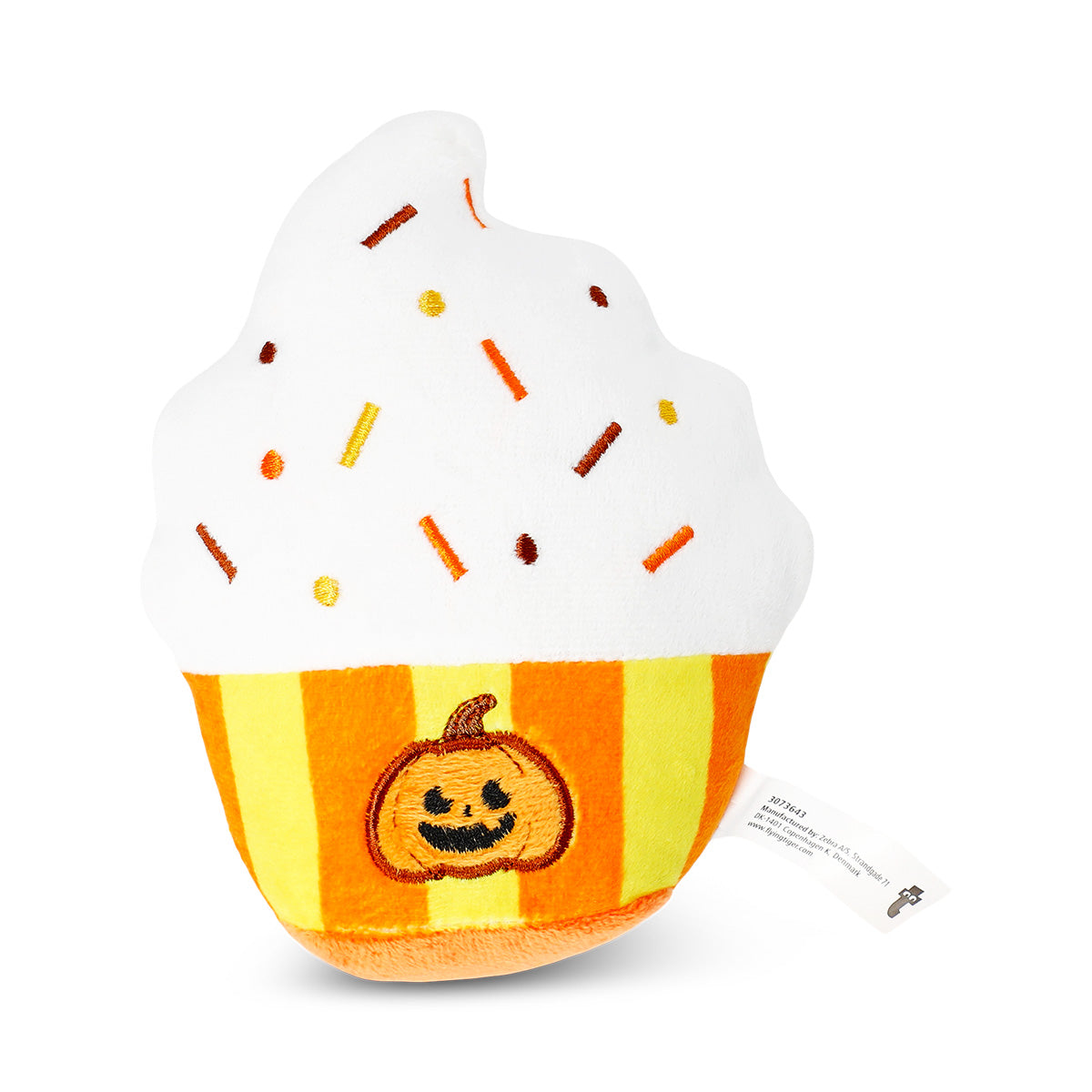 Flying Tiger Copenhagen pumpkin cupcake pet toy, a colorful leisure toy for dogs or cats with a playful pumpkin design.