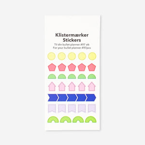 Assorted colorful office stickers for bullet planners, featuring fun designs from Flying Tiger Copenhagen.