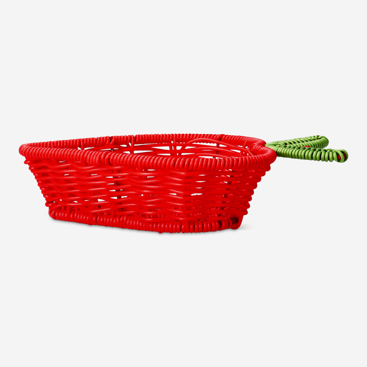 Flying Tiger Copenhagen strawberry-shaped home storage basket with woven design and handles for organizing small items.