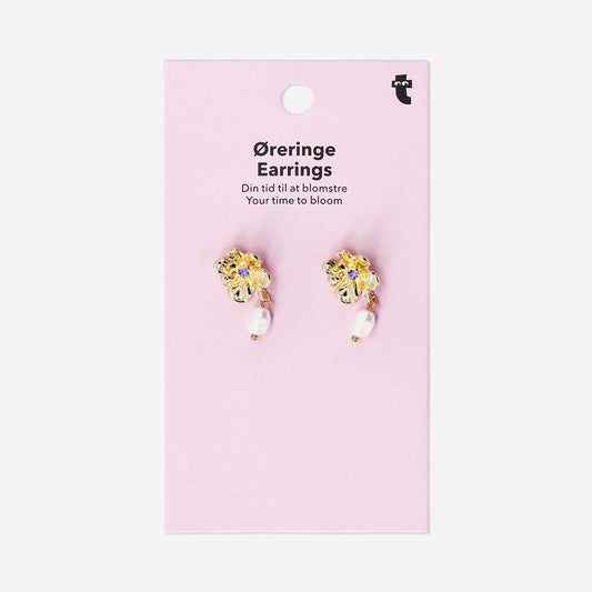 Stud earrings - Gold flower with pearl