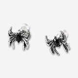 Silver spider stud earrings made of textile with detailed spider design, from Flying Tiger Copenhagen.