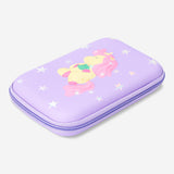 Flying Tiger Copenhagen unicorn pencil case with colorful pens and stationery inside, ideal for office or school use.