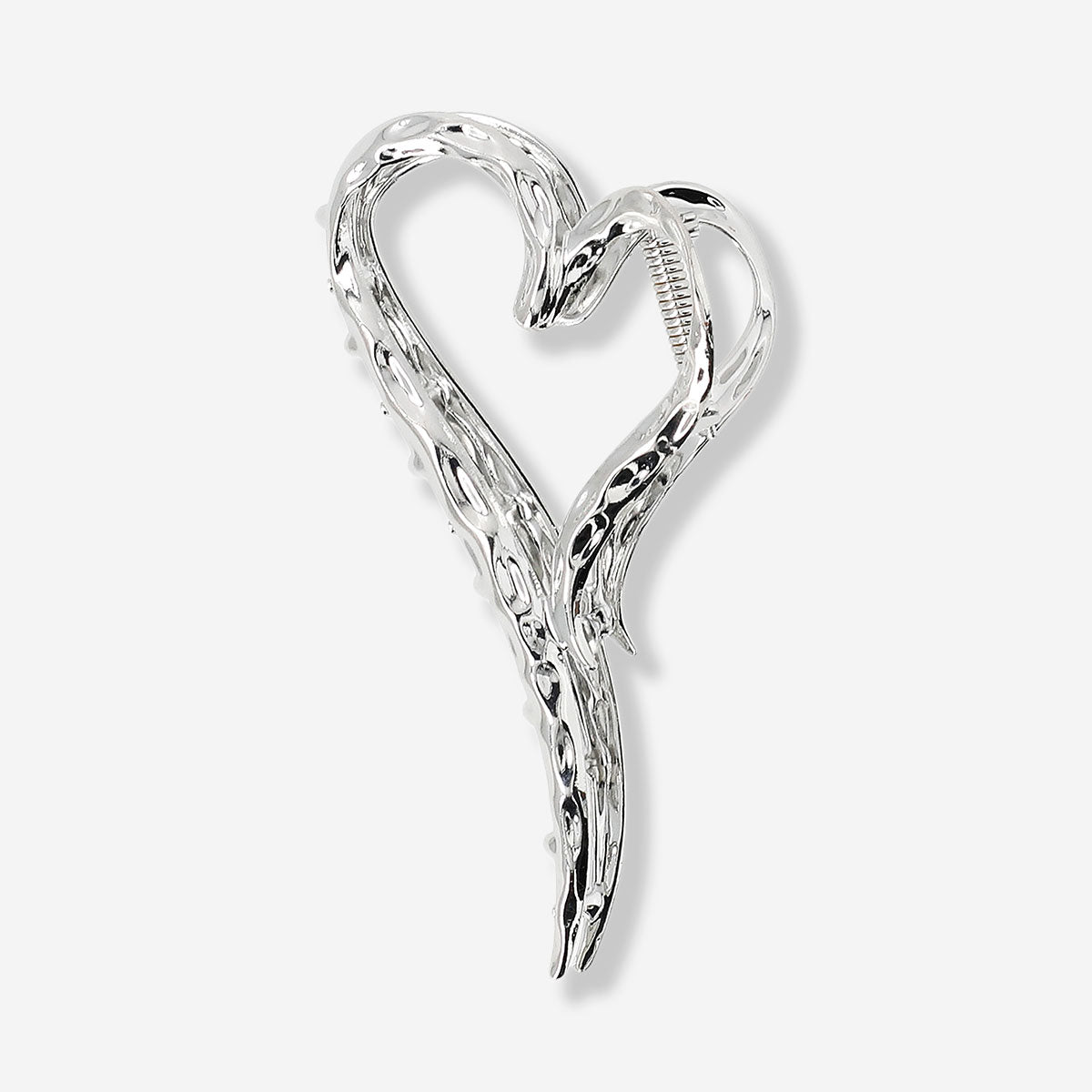 Silver heart textile hair clip with a decorative heart design, perfect for adding a charming touch to hairstyles.