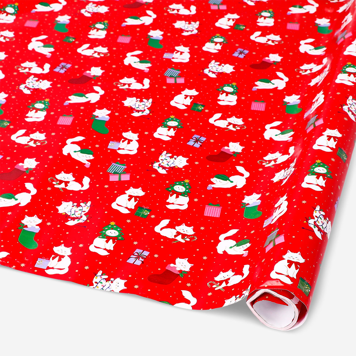 Office 400 cm Christmas cats wrapping paper by Flying Tiger Copenhagen with colorful cat illustrations on festive background