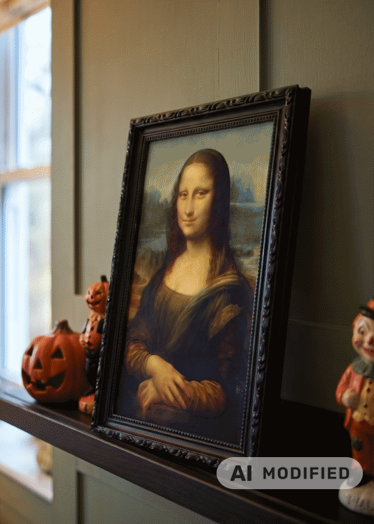 Haunted picture in frame gadget by Flying Tiger Copenhagen, 36 cm spooky decor with eerie visual in a black frame.