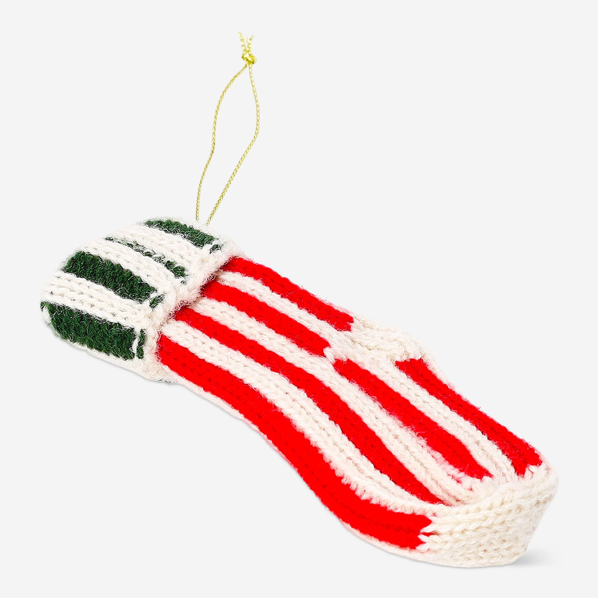 Flying Tiger Copenhagen mini hanging stocking ornament, decorative home Christmas ornament with a festive design.