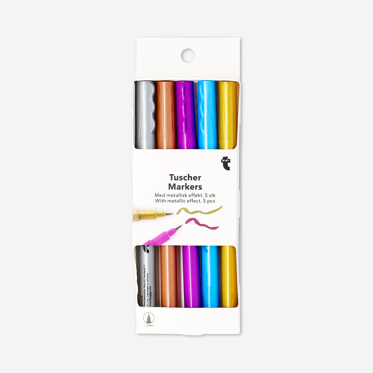 Set of five Flying Tiger Copenhagen metallic effect brush markers for office and craft projects, with vibrant, shiny ink.