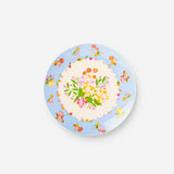 Set of four reusable floral party plates by Flying Tiger Copenhagen, featuring colorful flower designs for festive gatherings.