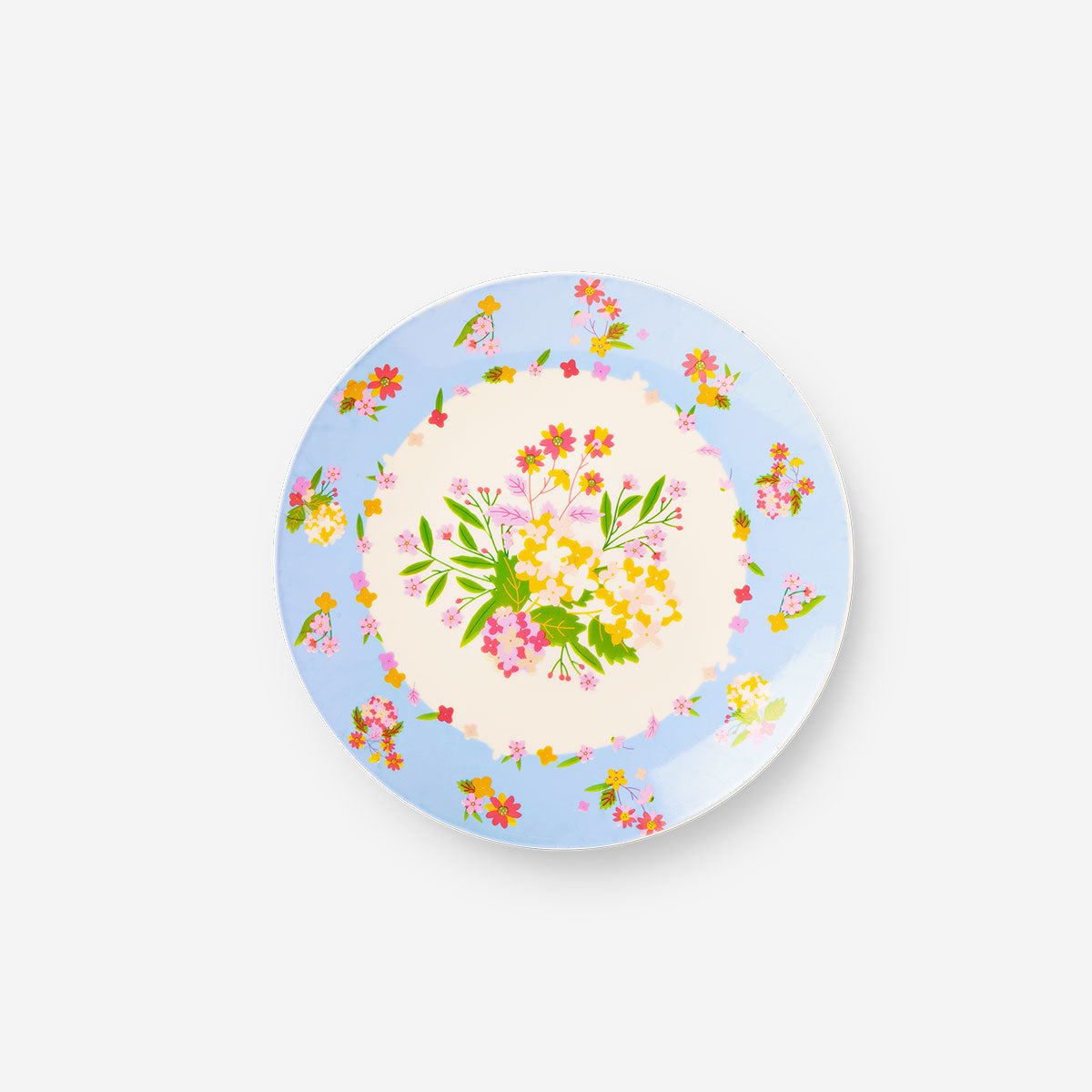 Set of four reusable floral party plates by Flying Tiger Copenhagen, featuring colorful flower designs for festive gatherings.