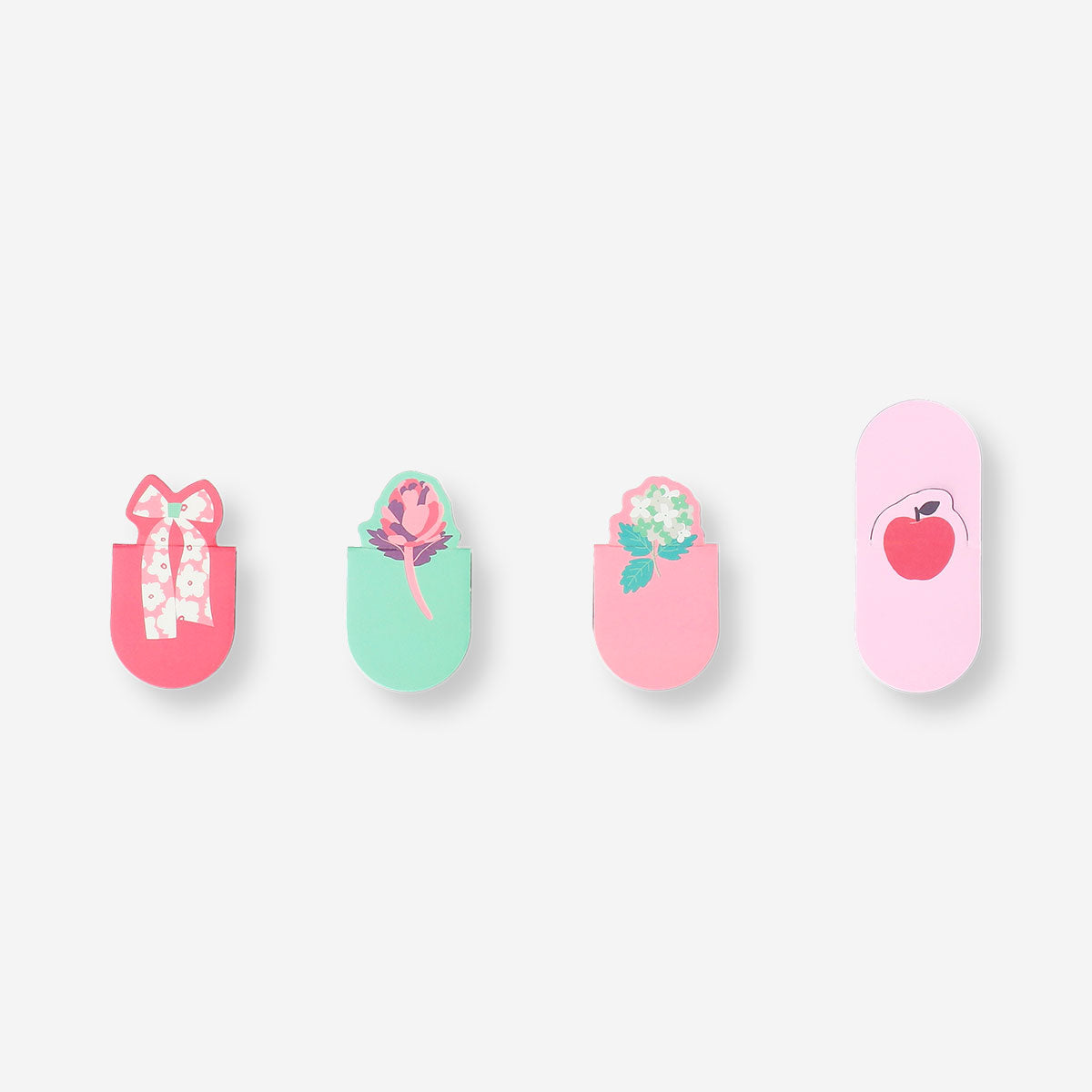Set of four floral magnetic bookmarks from Flying Tiger Copenhagen, decorative office accessories for marking pages.