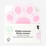 Sticky memos shaped like paw prints, office supplies from Flying Tiger Copenhagen, displayed in a colorful set.