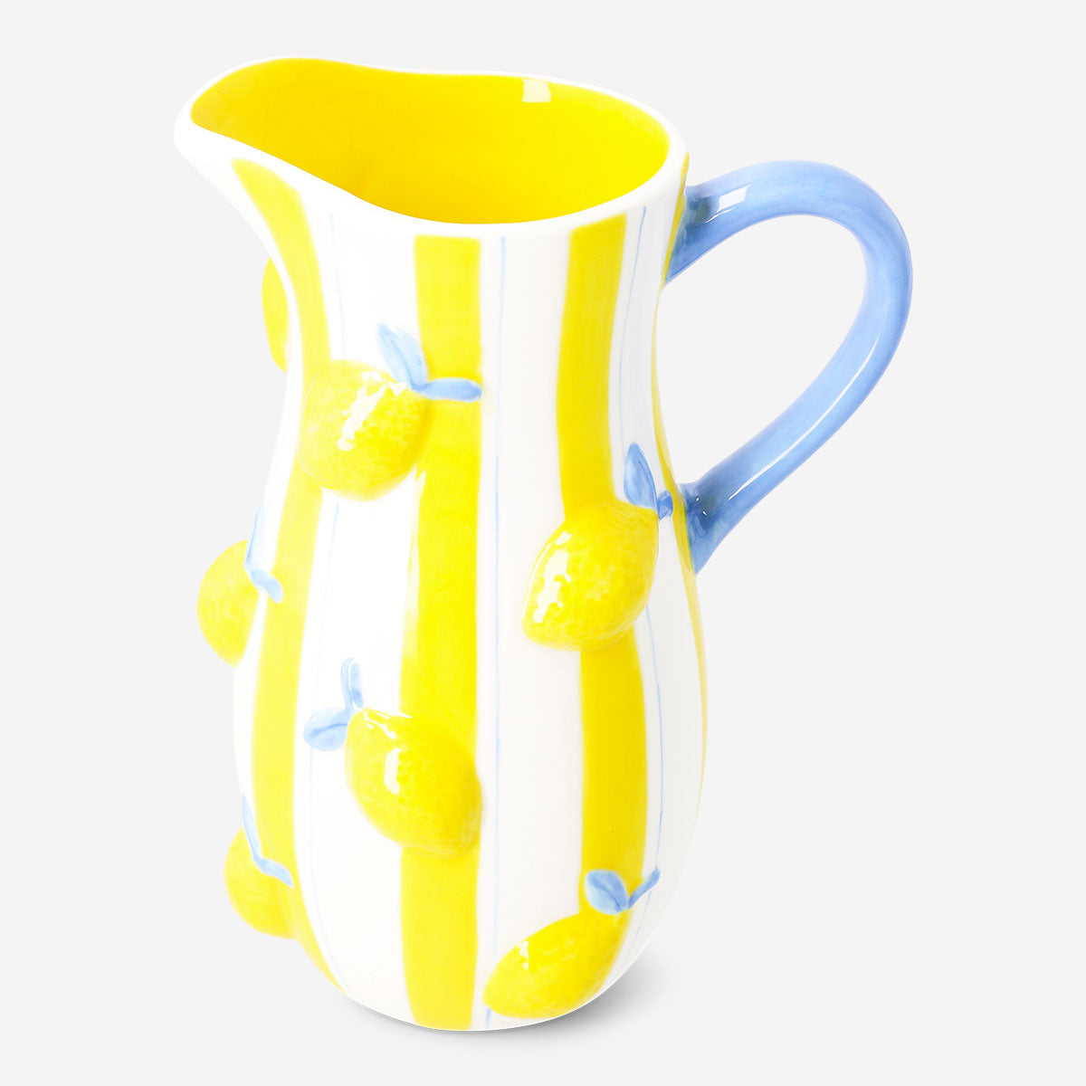 Ceramic kitchen jug with embossed lemon design, 1.2L, by Flying Tiger Copenhagen, featuring a decorative lemon pattern on a white jug.