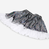 Silver metallic effect party skirt for girls aged 4 to 8 from Flying Tiger Copenhagen, featuring a shiny, stylish design.