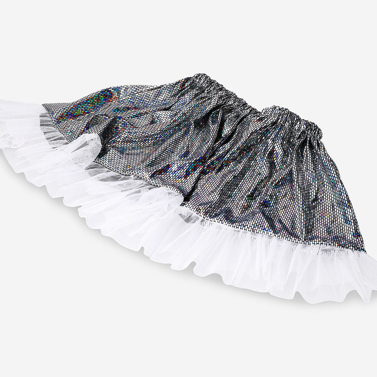 Silver metallic effect party skirt for girls aged 4 to 8 from Flying Tiger Copenhagen, featuring a shiny, stylish design.