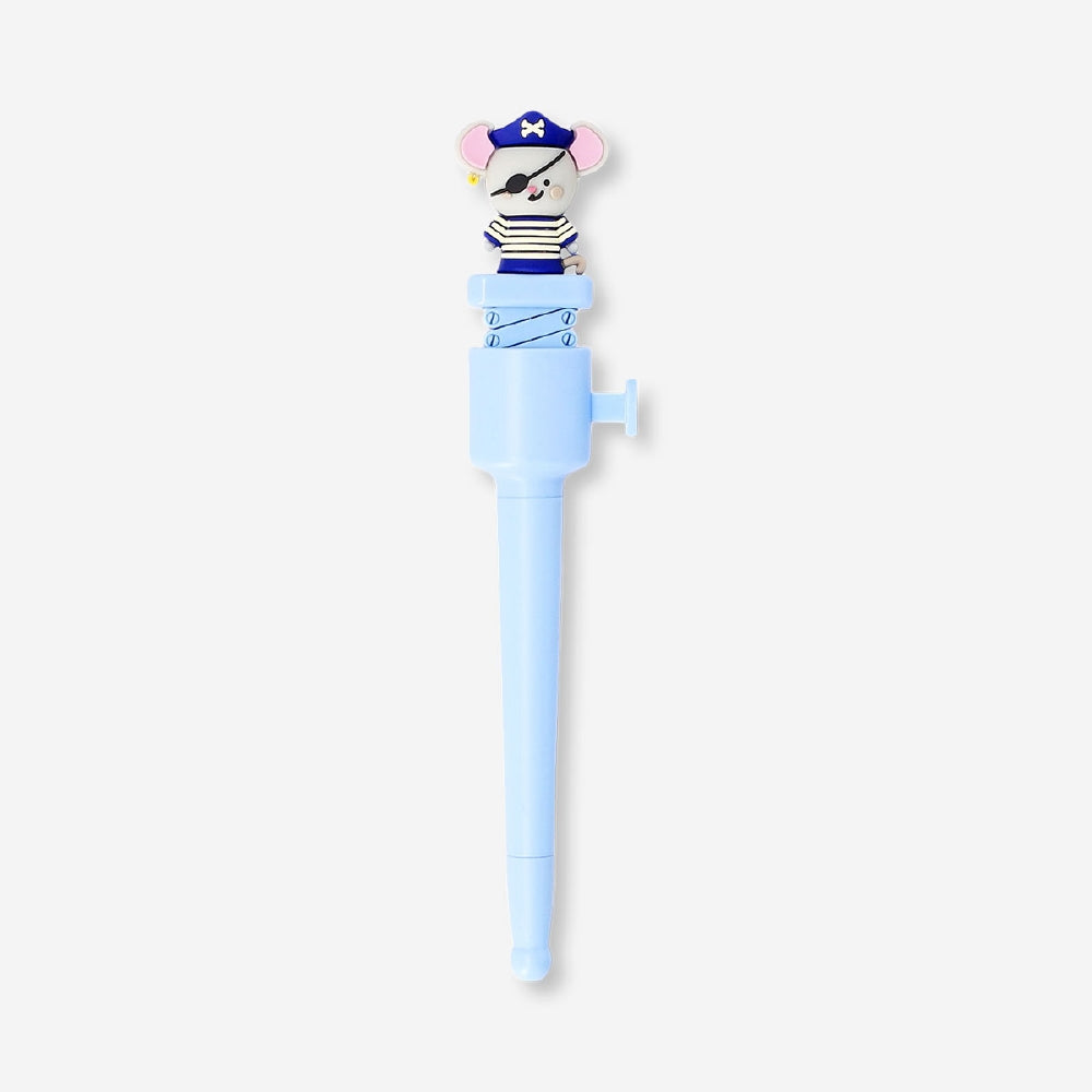 Black ink ballpoint pen with a pirate mouse topper from Flying Tiger Copenhagen, designed for office use and creative writing.