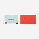 Flying Tiger Copenhagen birthday card featuring a cute cat with presents and a pull-out feature, perfect for celebrating occasions.