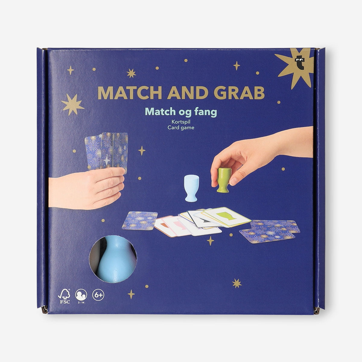 Flying Tiger Copenhagen Match and Grab card game with colorful cards spread out on a table.