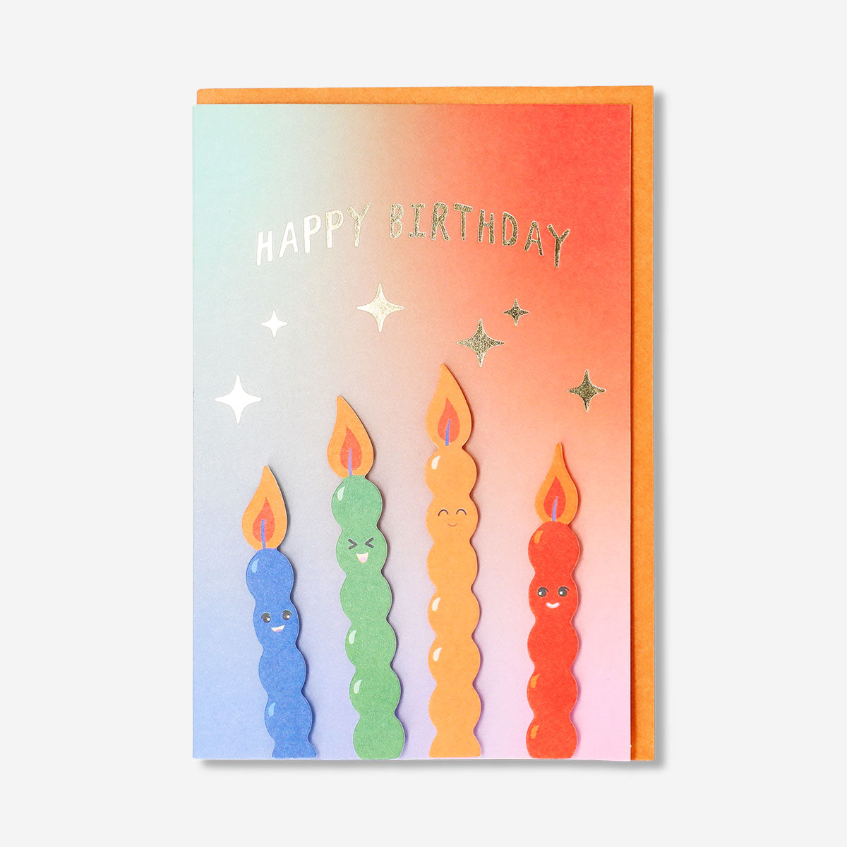 Office birthday card featuring funny candles from Flying Tiger Copenhagen with colorful, humorous candle illustrations.