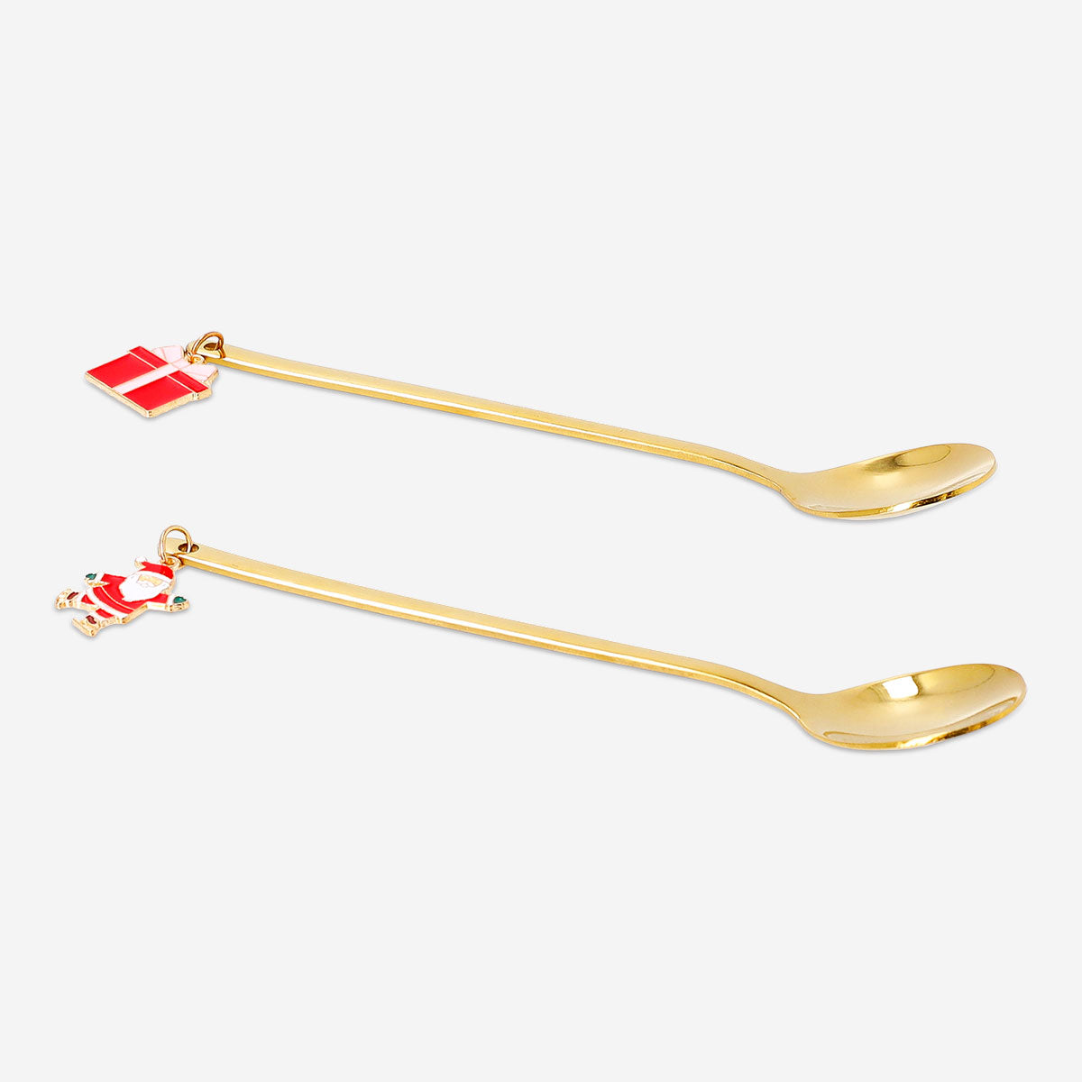 Gold spoons with Santa and present decorations - 2 pcs