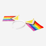 Rainbow flag hairband for adults, colorful party accessory by Flying Tiger Copenhagen, featuring vibrant rainbow stripes.