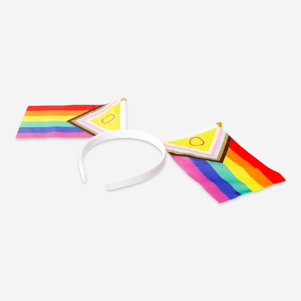 Rainbow flag hairband for adults, colorful party accessory by Flying Tiger Copenhagen, featuring vibrant rainbow stripes.