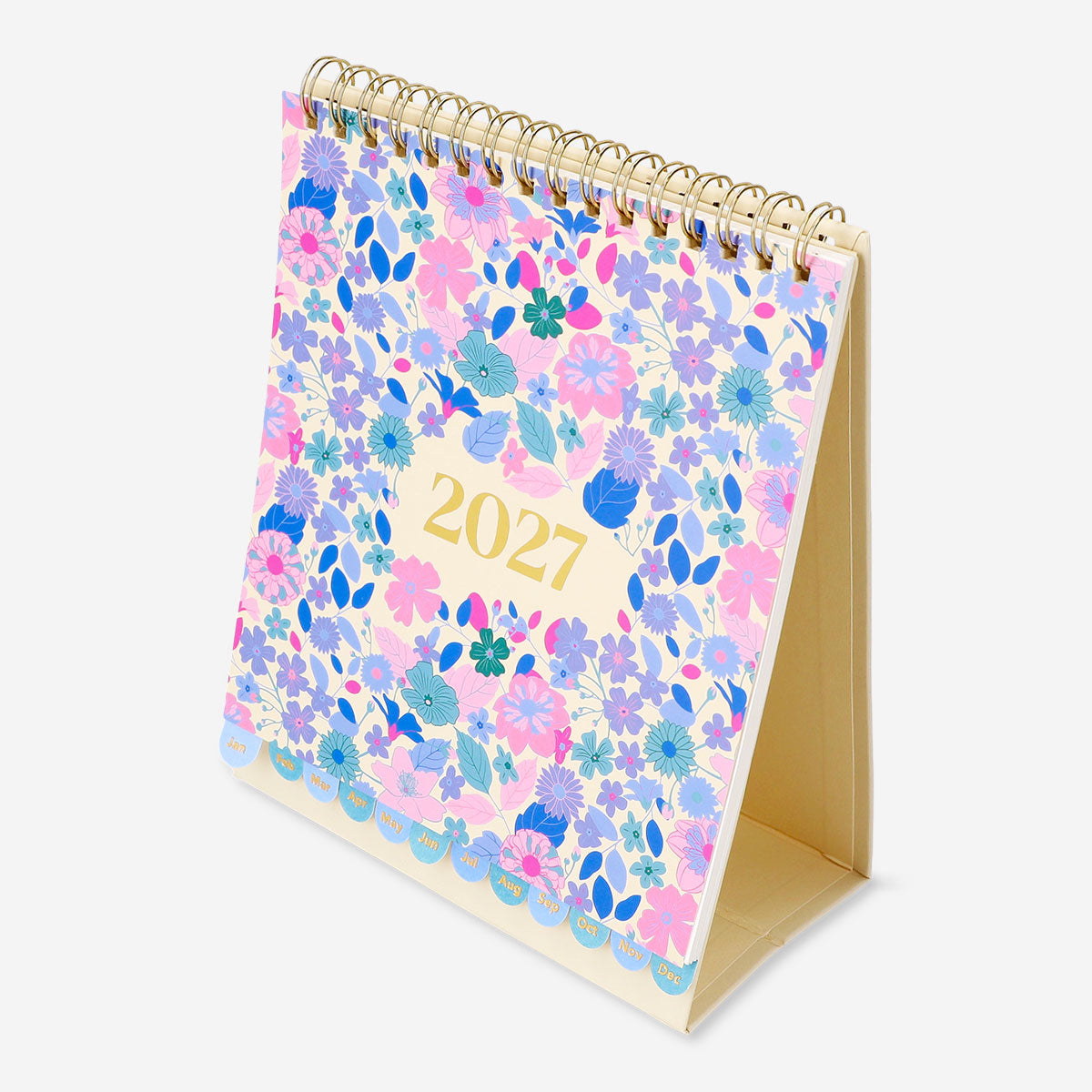 Monthly floral desk calendar 2027 by Flying Tiger Copenhagen, featuring colorful floral designs for office or workspace use.
