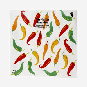 Party napkins with chili pepper design, set of 16, from Flying Tiger Copenhagen, featuring vibrant chili illustrations.