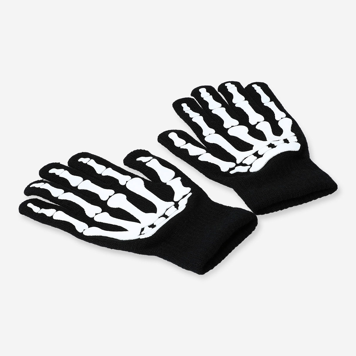 Glow in the dark skeleton gloves for adults, made of textile, featuring skeletal hand designs, by Flying Tiger Copenhagen.