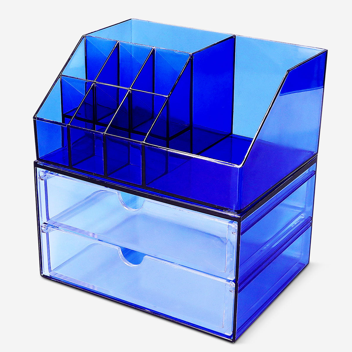 Blue Flying Tiger Copenhagen cosmetic organiser with drawer, 18x13x17 cm, for personal care and makeup storage.