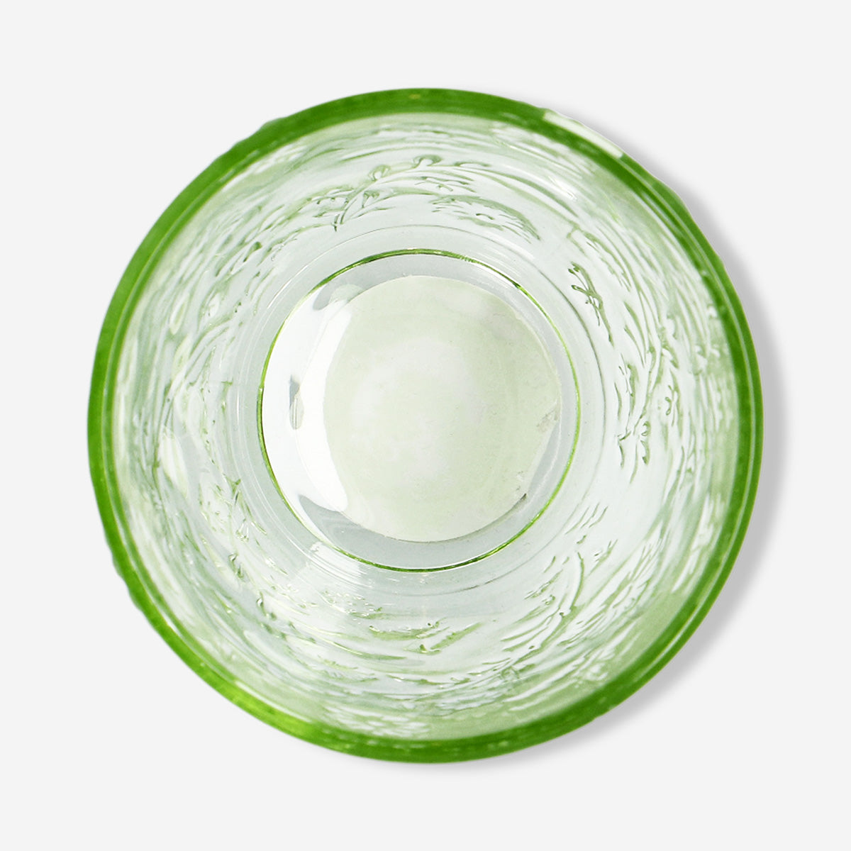 Green drinking glass with embossed flowers - 220 ml