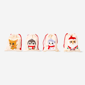 Set of four Cotton gift bags with Christmas character prints, ideal for office gifting by Flying Tiger Copenhagen.