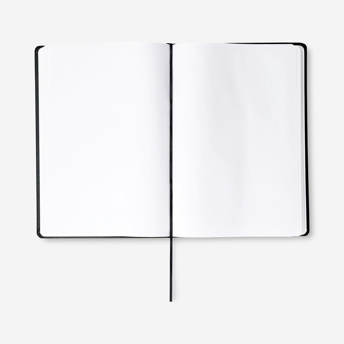 Two black A4 office notebooks with elastic rubber bands from Flying Tiger Copenhagen, shown stacked with open pages
