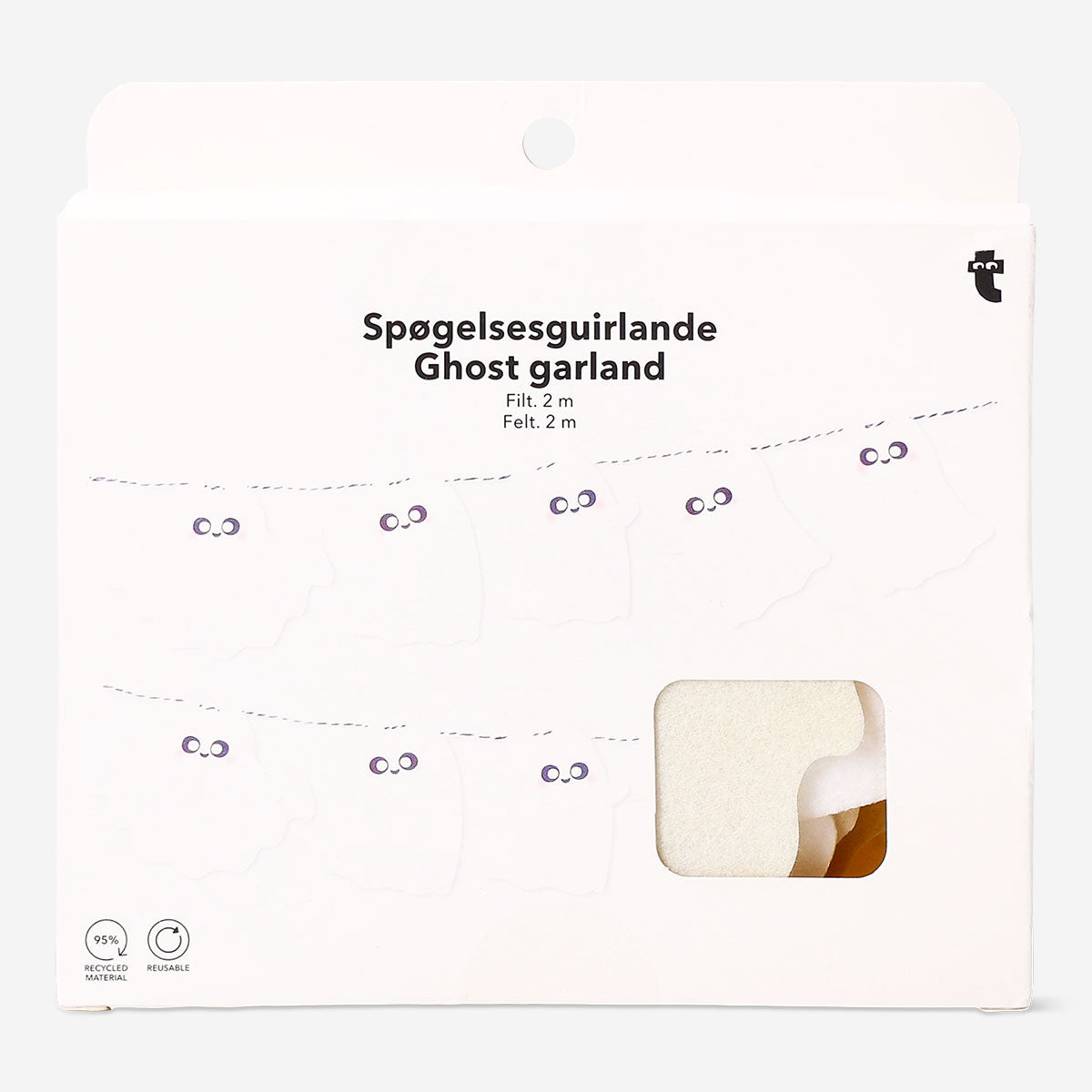 Halloween felt ghost garland from Flying Tiger Copenhagen, 200 cm long, featuring spooky ghost decorations for party decor.