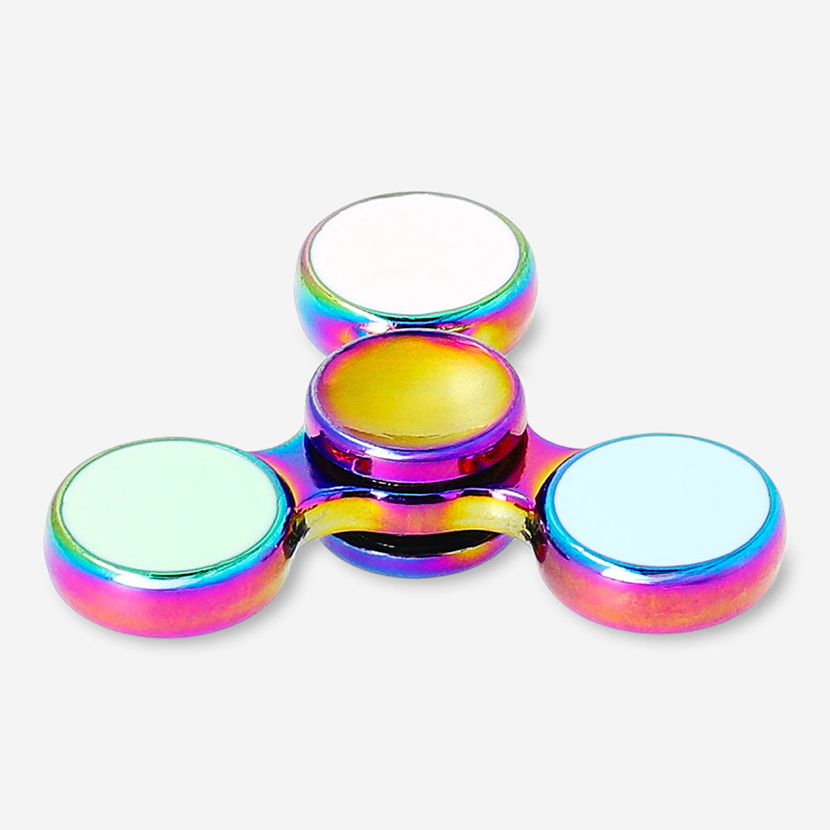 Metallic Flying Tiger Copenhagen fidget spinner gadget with three spinning arms and smooth metallic finish.
