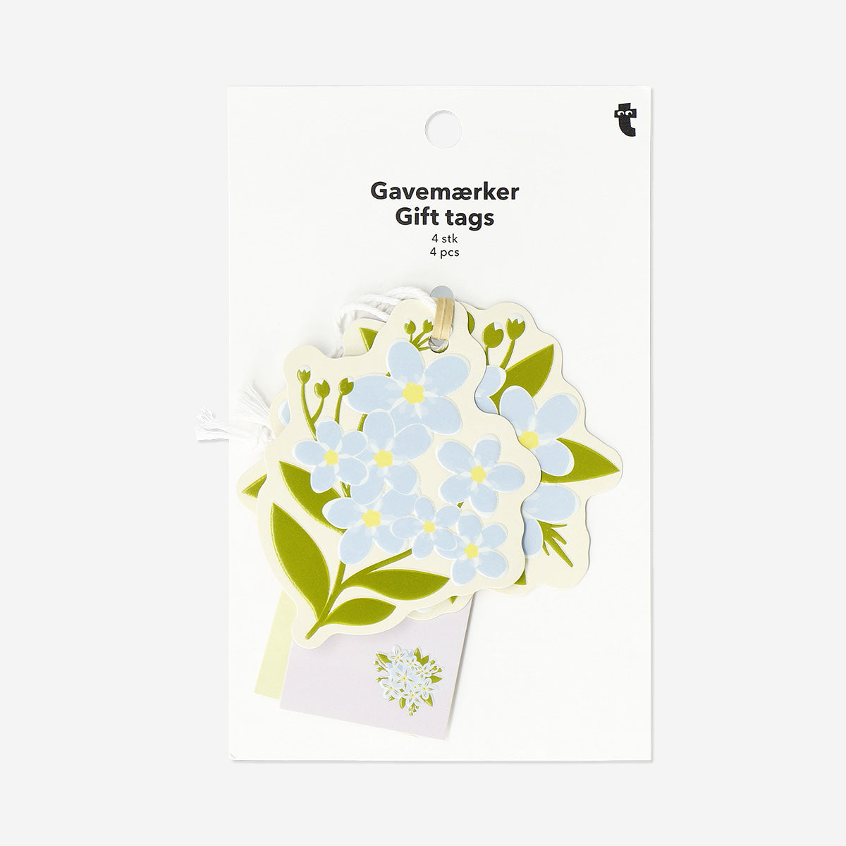 Set of four Flying Tiger Copenhagen flower-themed gift tags for office or gift wrapping, featuring colorful floral designs.