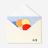 Office greeting card featuring colorful balloons, branded by Flying Tiger Copenhagen, with cheerful balloon illustrations.
