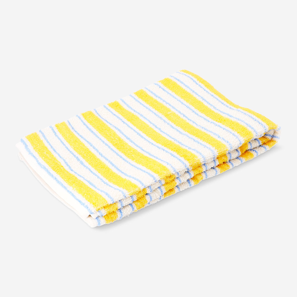 Yellow striped Flying Tiger Copenhagen home towel, 70x120 cm, soft fabric with bold yellow and white stripes.