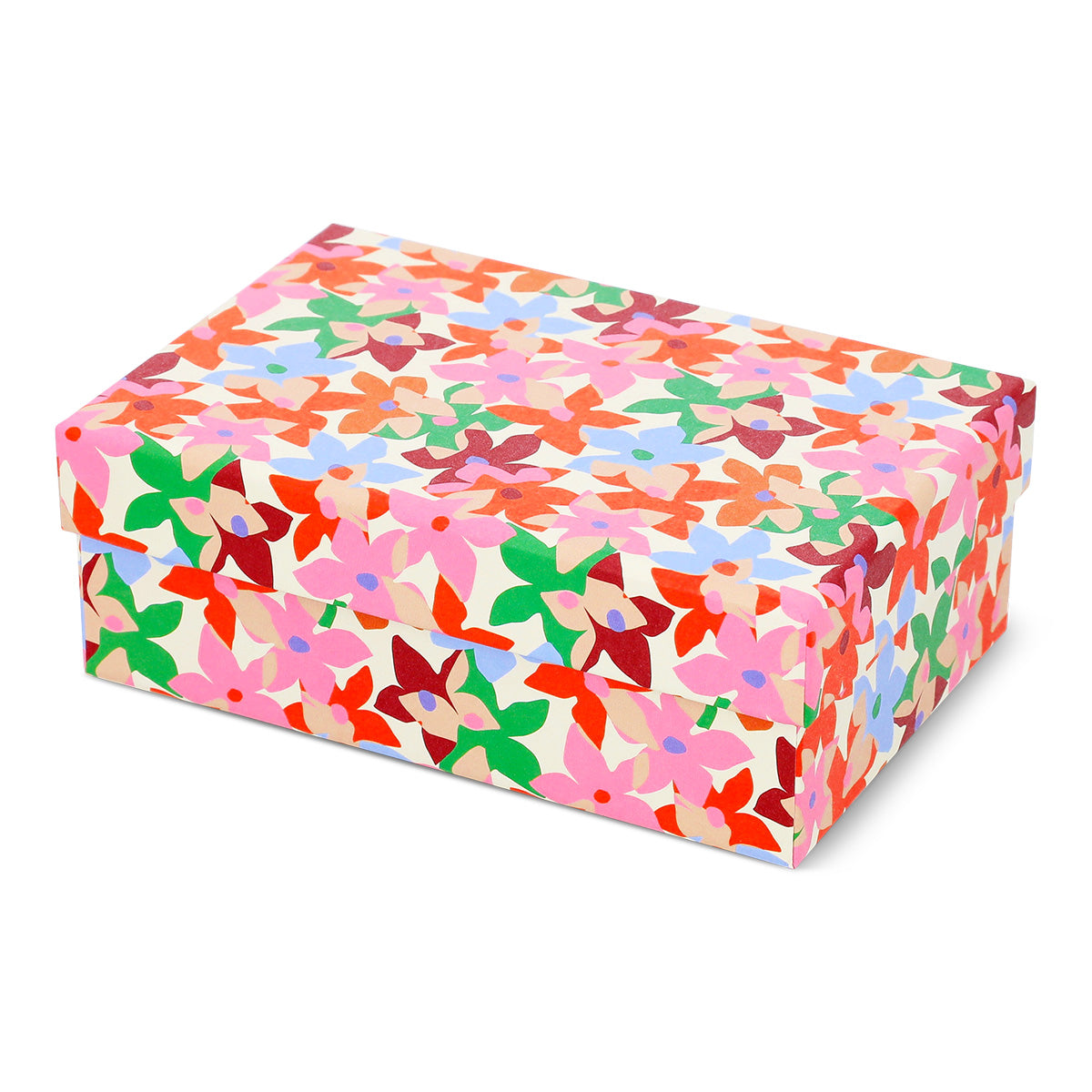 Home storage box with geometric print by Flying Tiger Copenhagen, measuring 11x17 inches, ideal for organizing and decorative storage.