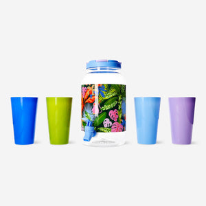 Flying Tiger Copenhagen 5-piece party drink dispenser set with cups, perfect for gatherings and celebrations.